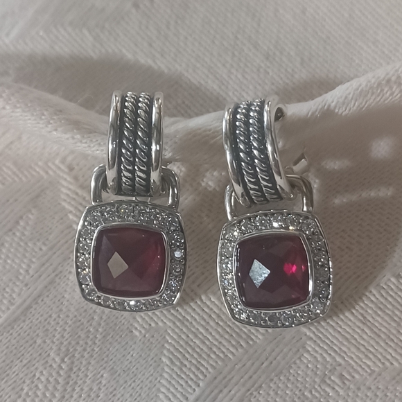 David Yurman Albion Garnet & Diamond Drop Earrings, Sterling Silver - Picture 2 of 14